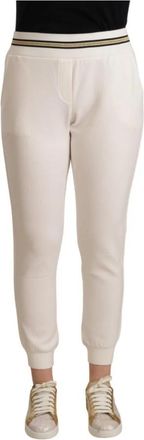 Patrizia Pepe Elegante witte joggingbroek met halfhoge taille - Dames - Sweatpants - Wit - XS - Polyester - Broeken