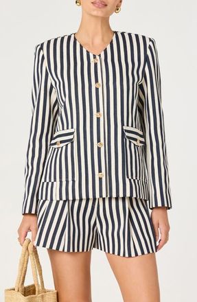 ASTR the Label Danae Stripe Denim Jacket in Cream Navy Stripe at Nordstrom, Size X-Small
