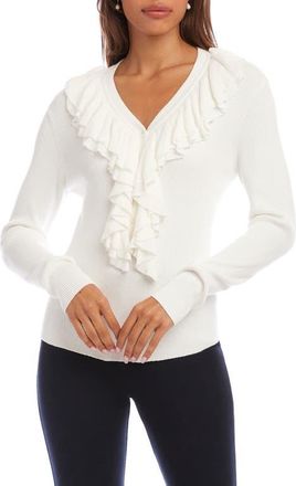 Karen Kane Ruffle V-Neck Sweater in Off White at Nordstrom, Size X-Small