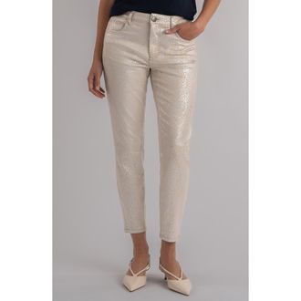 Kut from the Kloth Charlize Metallic Coated High Waist Ankle Cigarette Jeans in Cream/Silver at Nordstrom, Size 12