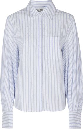 Essentiel White Light Blue Voluminous Sleeve Cotton Shirt