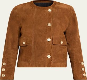 Saint Laurent Suede Collarless Short Jacket
