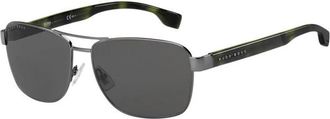 HUGO BOSS Grey Rectangular Mens Sunglasses BOSS 1240/S0 0KJ1/IR 60