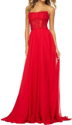 Sherri Hill Strapless Delicate Floral Prom Dress In Red