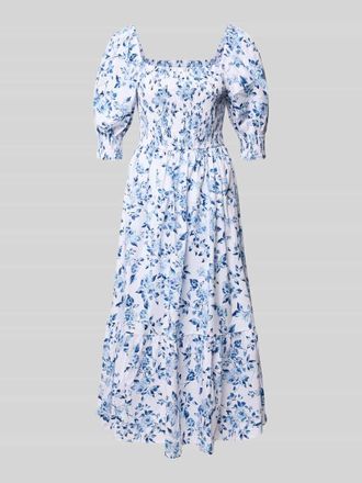 Apricot Midikleid mit Karree-Ausschnitt und Puff&auml;rmeln in Blau, Gr&ouml;&szlig;e XXL