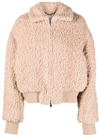 Stella McCartney softly textured cropped bomber jacket - women - Wool - 40 - Neutrals