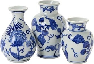 Two's Company Set Of 3 Hand-Painted Floral Chinoiserie Vases