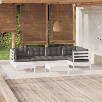 vidaXL Muebles De Jard&iacute;n 7 Pzas Y Cojines Blanco Madera Maciza De Pino Vidaxl