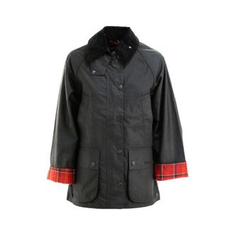 Barbour Jassen, Dames, Zwart, S, Katoen, Zwarte gewaxte katoenen jas met corduroy kraag