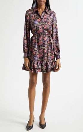 Cinq &agrave; Sept Tirza Paisley Eclipse Long Sleeve Shirtdress in Black Multi at Nordstrom, Size 10