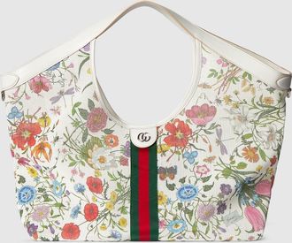 Gucci Giglio Flora Large Tote Bag, Beige, Fabric
