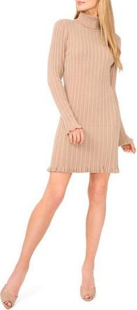 CeCe by Cynthia Steffe Long Sleeve Rib Turtleneck Sweater Minidress in Camel Sugar at Nordstrom Rack, Size X-Large