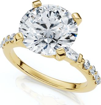 Pompeii3 Certified 3Ct Diamond & Baguette Accent Diamond Ring 14k Gold or Pt Lab Grown