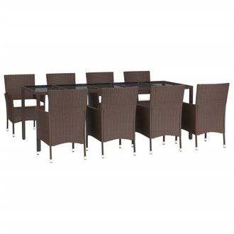 vidaXL Set Comedor Para Jard&iacute;n 9 Pzas Y Cojines Rat&aacute;n Sint&eacute;tico Marr&oacute;n Vidaxl