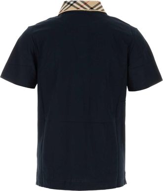 Burberry Mens Check Collar Polo Shirt Navy Cotton