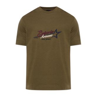 Emporio Armani T-shirt met geborduurd logo - Heren - T-shirts - Groen - XL - Katoen - Tops