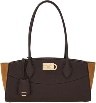 Ferragamo Handtas met handvat - Dames - Schoudertassen - Bruin - ONE Size - Leer - Tassen