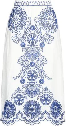Farm Rio OFF-WHITE AND BLUE GRAPHIC RICHELIEU MIDI SKIRT