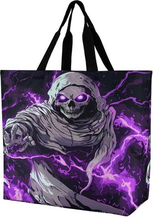 Generic Grim Reaper Thunder Large Reusable Shopping Bag Lightweight Foldable Tote Bags Washable Shoulder Handbag