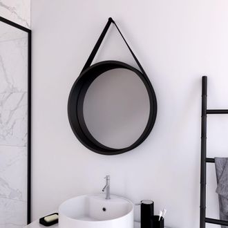 Aurlane Aurlane - Espejo De Ba&ntilde;o Redondo Tipo Barbero - Negro - Di&aacute;metro 50 Cm