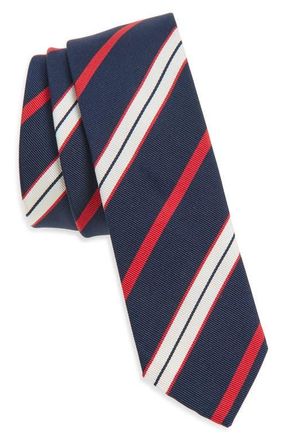 Thom Browne Variegated Rep Stripe Silk & Cotton Tie in Red White Blue White at Nordstrom
