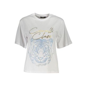 Cavalli Womens Tiger Face Graphic Tee - White Cotton - Size X-Small