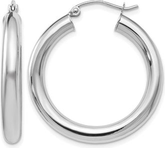 Diamond2Deal 14K White Gold Polished Lightweight Round Shape Hoop Earrings