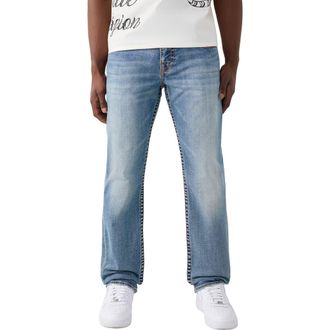 True Religion Ricky Tiger Embroidered Big T Flap Straight Jeans in Gold Arcade Medium Wash at Nordstrom, Size 31