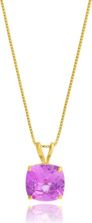 MAX + STONE 14k Yellow Gold 8mm Cushion Cut Gemstone Pendant Necklaces with 18 inch Box Chain