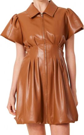Dolce Cabo Vegan Leather Zip Front Bubble Mini Dress In Saddle
