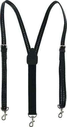CTM Mens Coated Leather Flat Braided Suspenders with Metal Swivel Hook Ends