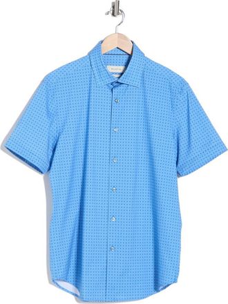 Bugatchi Micro Dot Print Stretch Cotton Short Sleeve Button-Up Shirt in Classic Blue at Nordstrom Rack, Size X-Large