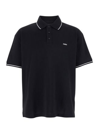 Amiri Black Polo Shirt With Classic Collar And Logo Lettering Embroidery On The Front In Cotton Man