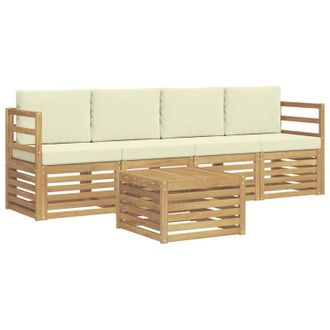 vidaXL Conjunto De Sof&aacute;s De Exterior 5 Pcs Blanco Y Crema Poli&eacute;ster Vidaxl