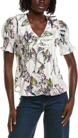 T Tahari Short Gathered Sleeve Ruffle Top