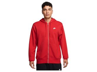 Nike Club Full-Zip Fleece Hoodie Mens Sweatshirt University Red/University Red/White : 2XL, Cotton/Polyester
