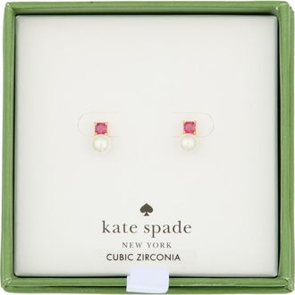Kate Spade New York little faux pearl & cubic zirconia stud earrings in Deep Magenta at Nordstrom Rack
