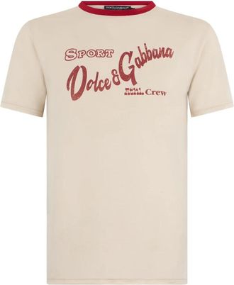 Dolce & Gabbana Katoenen T-shirt met Print - Heren - T-shirts - Beige - S - Katoen - Tops