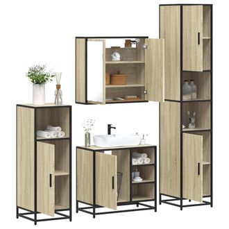 Berkfield Home 4&not;Piece Bathroom Furniture Set&not;Sonoma Oak Engineered Wood in Brown