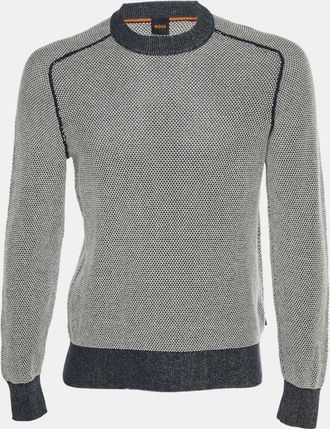 HUGO BOSS Boss By Hugo Boss Navy Blue Crewneck Cotton Knit Slim Fit Sweater