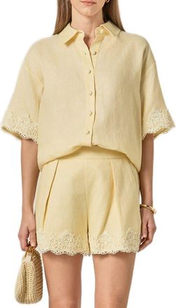 English Factory Embroidered Lace Linen Blend Shirt in Butter Yellow at Nordstrom, Size Small
