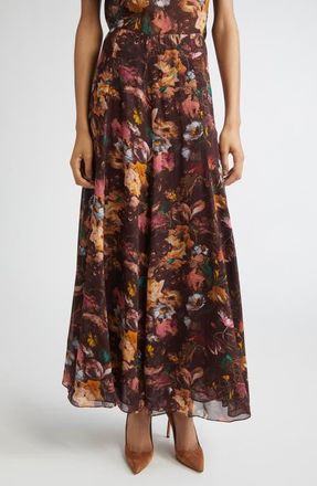 Lela Rose Floral Chiffon A-Line Maxi Skirt in Brown at Nordstrom, Size 12