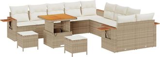 vidaXL Garden Sofa Set with Cushion 13 pcs Beige Poly rattan Vidaxl