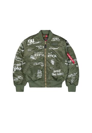 Alpha Industries Alpha Industries Mens MA-1 Peace Bomber Jacket - Green - Size Medium
