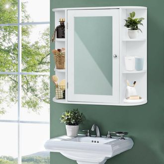 Costway Armario Con Espejo De Ba&ntilde;o De Pared Ba&ntilde;o Estante Mueble De Almacenamiento Blanco - Costway