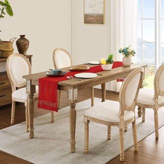 No Brand Camino De Mesa - Mantel - Camino De Mesa Estilo Bohemio - Camino De Mesa Rosa - Con Borlas - Decoraci&oacute;n Tejida Estilo R&uacute;stico Para El Hogar - Rojo - 3