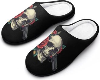 Generic Skull Gun Womens Slippers Warm House Slippers Indoor House Shoes with Anti-Skid Rubber Sole
