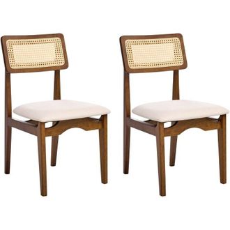 Beliani Conjunto De 2 Sillas De Comedor Asientos Poli&eacute;ster Respaldo Rat&aacute;n Sint&eacute;tico Estructura Caucho Lacado Sin Reposabrazos Retro Marr&oacute;n Rubonia