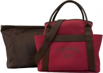 Herm&egrave;s Red Color Canvas Tote Bag (Pre-Owned)