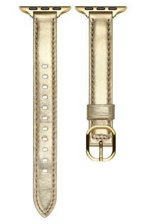 Posh Tech Carmen Skinny Metallic Leather Apple Watch Watchband in Gold at Nordstrom